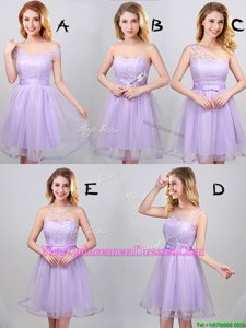 High End Tulle Off The Shoulder Sleeveless Lace Up Lace and Appliques and Belt Quinceanera Dama Dress inLavender
