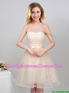 Halter Top Sleeveless Lace and Appliques and Belt Lace Up Damas Dress