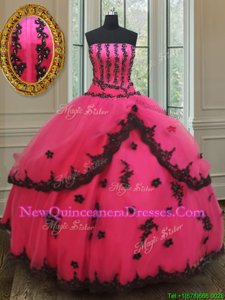 Glamorous Strapless Sleeveless Tulle Sweet 16 Quinceanera Dress Beading and Appliques Lace Up