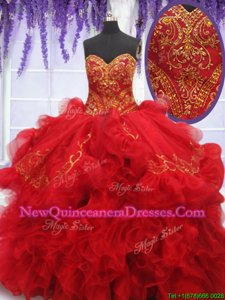 Fantastic With Train Ball Gowns Sleeveless Red Vestidos de Quinceanera Brush Train Lace Up