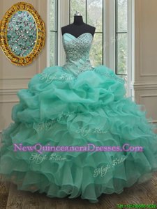 Superior Apple Green Lace Up Vestidos de Quinceanera Beading and Ruffles and Pick Ups Sleeveless Floor Length