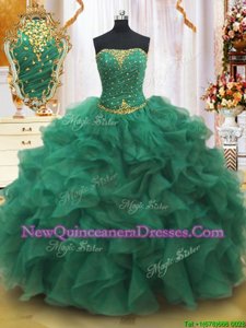 Deluxe Spring and Summer and Fall and Winter Organza Sleeveless Floor Length Quinceanera Gowns andBeading and Ruffles