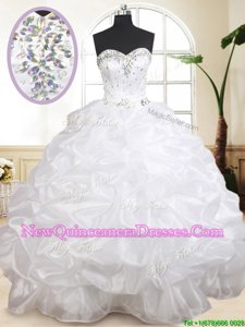 Custom Made Pick Ups Sweetheart Sleeveless Lace Up 15 Quinceanera Dress White Organza