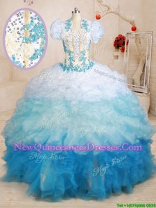 Multi-color Ball Gowns Sweetheart Sleeveless Organza With Brush Train Lace Up Beading and Appliques and Ruffles Sweet 16 Quinceanera Dress