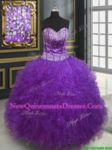Discount Sweetheart Sleeveless Tulle 15 Quinceanera Dress Beading and Ruffles Lace Up