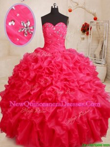 Unique Sweetheart Sleeveless Organza Sweet 16 Dresses Beading and Ruffles Lace Up
