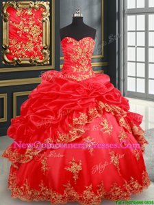 On Sale Red Sleeveless Floor Length Beading and Appliques and Pick Ups Lace Up Sweet 16 Quinceanera Dress