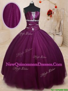 New Style Dark Purple Sleeveless Tulle Lace Up Quinceanera Dress for Military Ball and Sweet 16 and Quinceanera