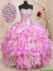 Fashion Sleeveless Beading and Ruffles and Sequins Lace Up Sweet 16 Dresses