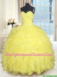 Modern Sweetheart Sleeveless Organza Quinceanera Dress Beading and Ruffles Lace Up
