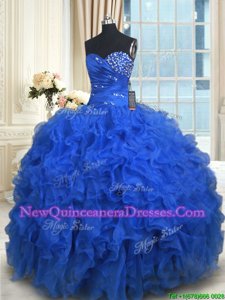 Sophisticated Sweetheart Sleeveless Organza Ball Gown Prom Dress Beading and Ruffles Lace Up