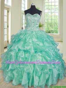 New Arrival Sweetheart Sleeveless Lace Up 15th Birthday Dress Apple Green Organza
