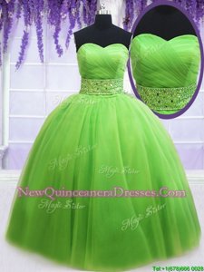Smart Sleeveless Lace Up Floor Length Beading and Ruching Quinceanera Gown