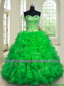 Colorful Green Sleeveless Floor Length Beading and Ruffles Lace Up Vestidos de Quinceanera