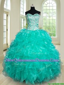 Flirting Sleeveless Lace Up Floor Length Beading and Ruffles Quinceanera Gowns