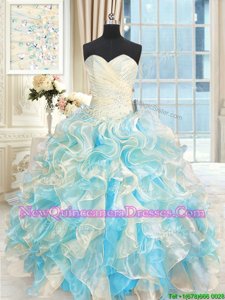 Fashionable Multi-color Lace Up Sweetheart Beading and Ruffles Quinceanera Gowns Organza Sleeveless