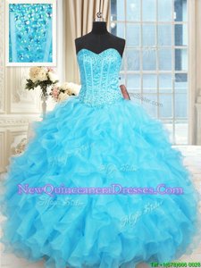On Sale Sleeveless Lace Up Floor Length Beading and Ruffles and Ruffled Layers Quinceanera Dress