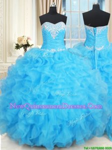 Fitting Organza Sweetheart Sleeveless Lace Up Beading and Ruffles and Ruffled Layers Quinceanera Dresses inBaby Blue