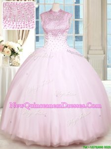 Popular Floor Length Baby Pink Sweet 16 Dress Sweetheart Sleeveless Lace Up