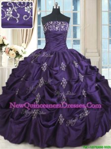 Colorful Purple Sleeveless Beading and Appliques Floor Length 15 Quinceanera Dress