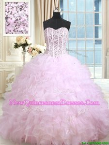 Sexy Sleeveless Lace Up Floor Length Beading and Ruffles and Ruffled Layers Ball Gown Prom Dress