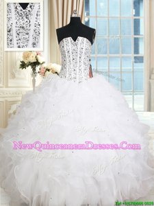 Adorable Sleeveless Lace Up Floor Length Beading and Ruffles Sweet 16 Dresses