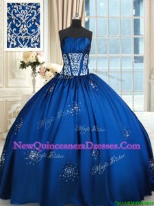 Flirting Sleeveless Taffeta Floor Length Lace Up Vestidos de Quinceanera inRoyal Blue withBeading