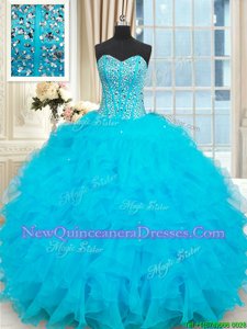 Glorious Floor Length Ball Gowns Sleeveless Baby Blue 15 Quinceanera Dress Lace Up