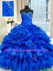 Flirting Sleeveless Floor Length Beading and Ruffles Lace Up Quinceanera Dress with Royal Blue