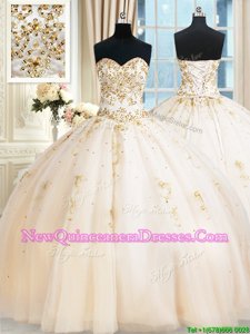 Shining Champagne Sweetheart Neckline Beading Sweet 16 Dress Sleeveless Lace Up