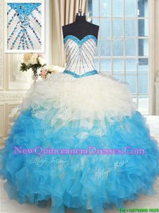 Sumptuous Blue and Champagne Sweetheart Lace Up Beading and Ruffles Sweet 16 Dresses Sleeveless