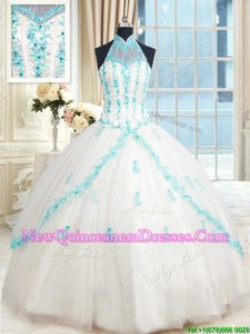 Halter Top Sleeveless Beading and Appliques Lace Up Sweet 16 Quinceanera Dress