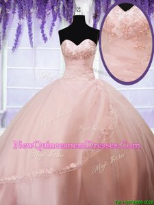 Glorious Ball Gowns 15 Quinceanera Dress Baby Pink Sweetheart Tulle Sleeveless Floor Length Lace Up