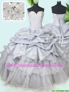 Colorful Grey Lace Up 15th Birthday Dress Beading and Sequins and Pick Ups Sleeveless Floor Length