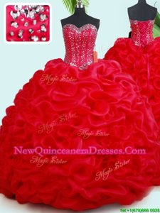 Dynamic Red Quinceanera Gowns Organza Court Train Sleeveless Spring and Summer and Fall and Winter Beading and Pick Ups