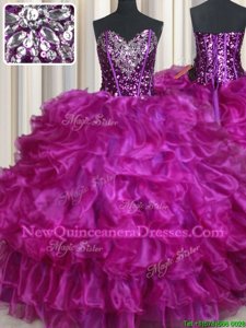 Cheap Purple Sweetheart Lace Up Beading and Ruffles and Sequins Vestidos de Quinceanera Sleeveless