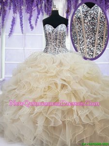 On Sale Champagne Sleeveless Beading and Ruffles Floor Length Quinceanera Dresses