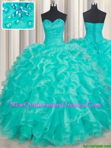 Suitable Sleeveless Lace Up Floor Length Beading and Ruffles Quinceanera Gowns