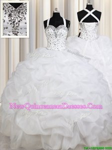 Sumptuous Straps Sleeveless Organza Sweet 16 Dresses Beading and Ruffles and Pick Ups Lace Up