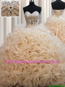 Champagne Sleeveless Beading Lace Up Ball Gown Prom Dress