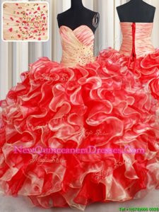 Custom Made Spring and Summer and Fall and Winter Organza Sleeveless Floor Length Quinceanera Dresses andBeading and Ruffles