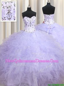 Nice Ball Gowns Quinceanera Gowns Lavender Sweetheart Tulle Sleeveless Floor Length Lace Up