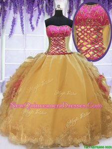 Custom Fit Spring and Summer and Fall and Winter Organza and Taffeta Sleeveless Floor Length Sweet 16 Quinceanera Dress andBeading and Lace and Ruffles