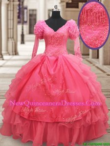 Super Half Sleeves Beading and Embroidery and Ruffled Layers Zipper Sweet 16 Dresses
