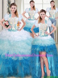 Four Piece Multi-color Sweetheart Neckline Beading and Appliques and Ruffles Sweet 16 Quinceanera Dress Sleeveless Lace Up
