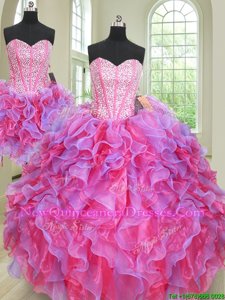 Custom Made Three Piece Multi-color Sleeveless Organza Lace Up 15 Quinceanera Dress for Military Ball and Sweet 16 and Quinceanera