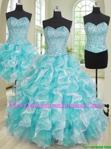 Decent Three Piece Blue And White Quinceanera Dresses Military Ball and Sweet 16 and Quinceanera and For withBeading and Ruffles Sweetheart Sleeveless Lace Up