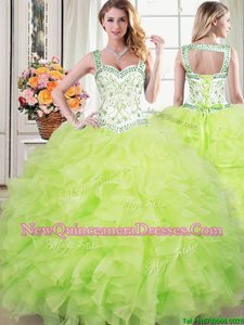 Popular Straps Straps Sleeveless Beading and Lace and Ruffles Lace Up Ball Gown Prom Dress
