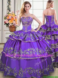 Cute Eggplant Purple Sweetheart Lace Up Beading and Embroidery and Ruffled Layers Sweet 16 Quinceanera Dress Sleeveless