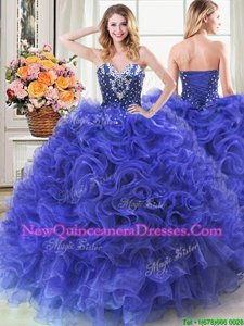 Enchanting Beading and Ruffles Quinceanera Dresses Royal Blue Lace Up Sleeveless Floor Length